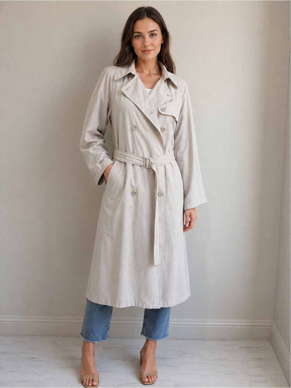 Vintage London Fog Women’s Size 8 Taupe Double-Breasted Trench Coat with Belt